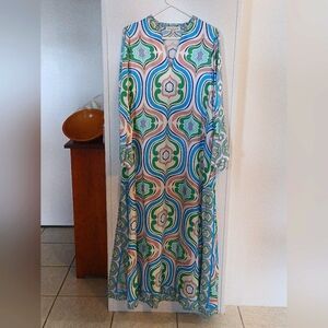 Hale Bob V Neck Long Sleeve Maxi Dress Size L Silk Blend